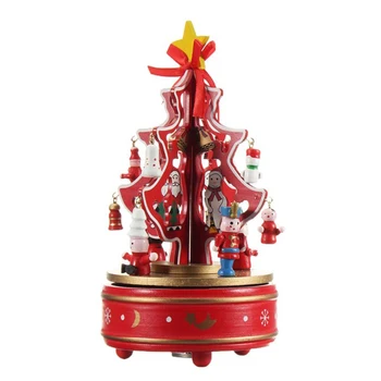 

Wooden Music Box Holiday Gift Christmas Decor Xmas Tree Shape Rotate Musical Box for Birthday Wedding
