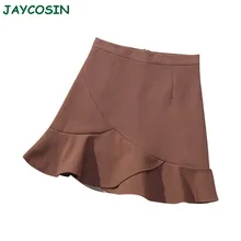 JAYCOSIN одежда для женщин Весна Лето Твердые гофрированные короткие женские юбки мода Высокая талия молния Русалка Сексуальная Мини юбка 1217