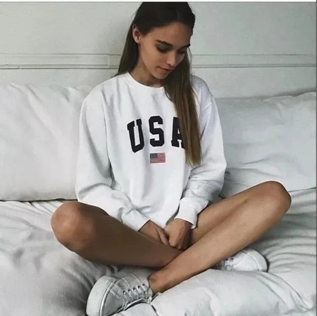 Принт США дизайн распродажа толстовки свитшоты Женские повседневные Kawaii Harajuku свитшоты для девочек европейские Топы корейские