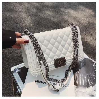 

Female New Chain Small Square Women Handbags Chains Pu Leather Shoulder Bags Quality Brand Lattice Diamond Crossbody Bag Ladies