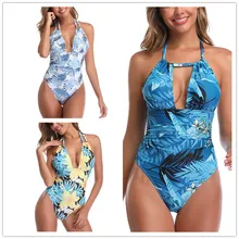 Сексуальный женский купальник, бретельки на шее v-образный вырез открытая спина цельный купальник-бикини Mujer однотонная пляжная одежда, купальник