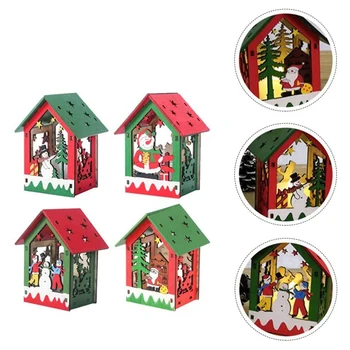 

Christmas Luminous Wooden House Decoration, LED Light DIY Wooden House Pendant Holiday Gift
