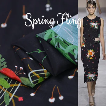 

19 Summer New 140cm Wide 13momme 100%silk Brand Crepe De Chine Fabric Women Dress Swan Cherry Printed Cloth Diy Sewing Sale Hot