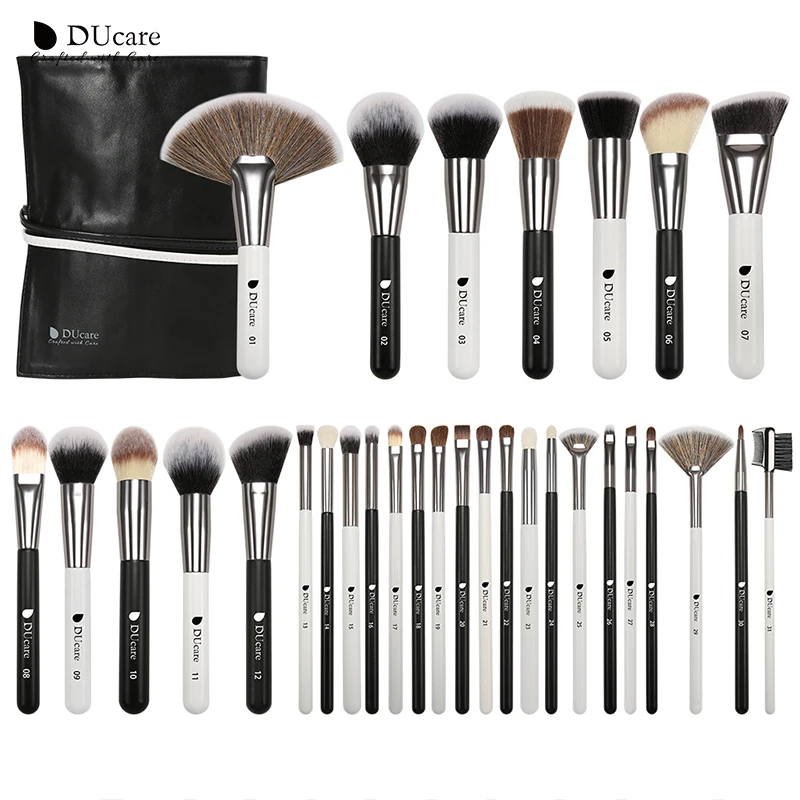 DUcare pinceles de maquillaje blanco y negro Natural cepillo de pelo de cabra juego de pinceles de belleza con bolsa de sombra de ojos pinceles/brochas pincel kit de maquillaje