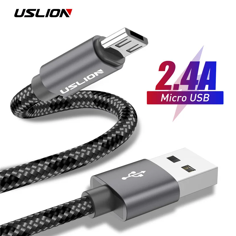 USLION кабель Micro USB для samsung, Xiaomi, huawei, планшета, Android, Micro USB, шнур для зарядки телефона, 2,4 А, кабель для зарядки и передачи данных, адаптер