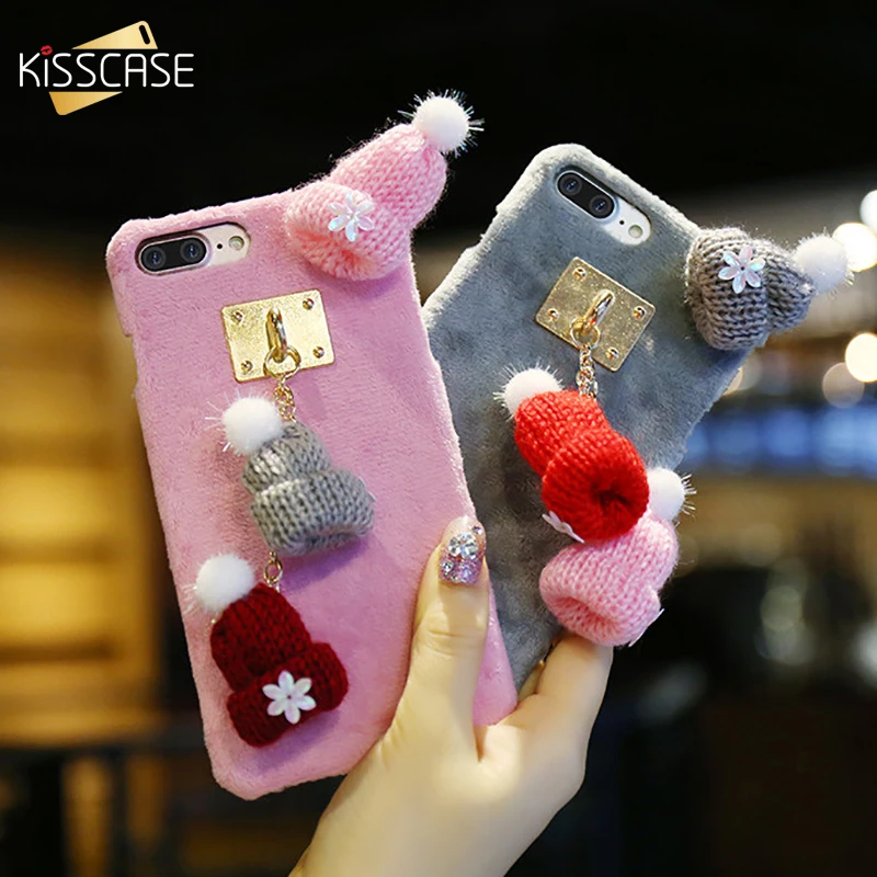 KISSCASE Christmas Hat Case For iPhone 11 Pro Max X XR XS MAX 6 7 8 PLUS 6S Plus Girly Gift Plush Phone Cover |
