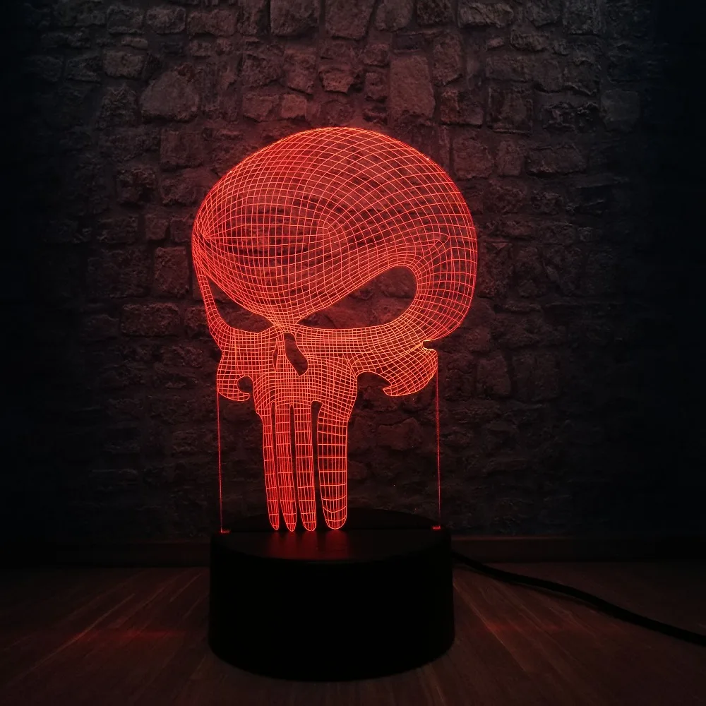 Каратель Череп 3D светодиодный цвет ночник меняющая лампа Хэллоуин Череп 3D иллюзия голограммы настольная лампа для детей подарок