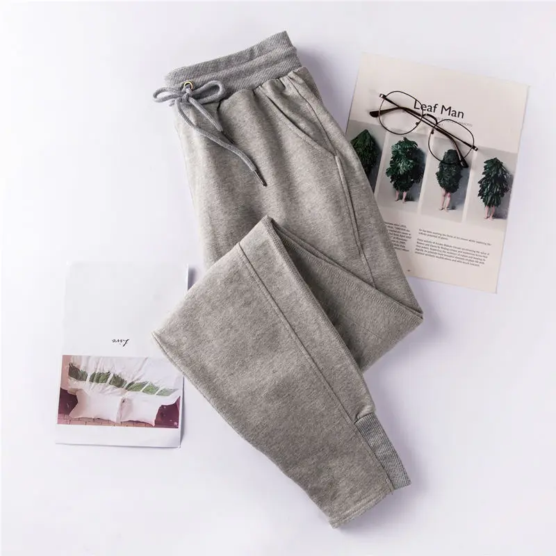 2020 Spring Autumn New Women Stretch waist Guard Pants Loose Pocket Cotton Sportswear Trousers Solid Student Harem Casual Pants