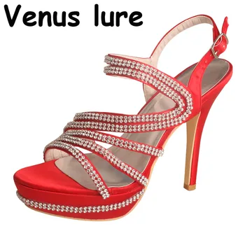 

23 Colors Red Jeweled Wedding Shoes for Evening Party High Platform Sexy