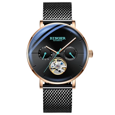 Швейцарские Бингер мужские часы люксовый бренд Сапфир Япония автоматические механические часы мужские светящиеся стрелки нержавеющая сталь B8612A - Цвет: 3