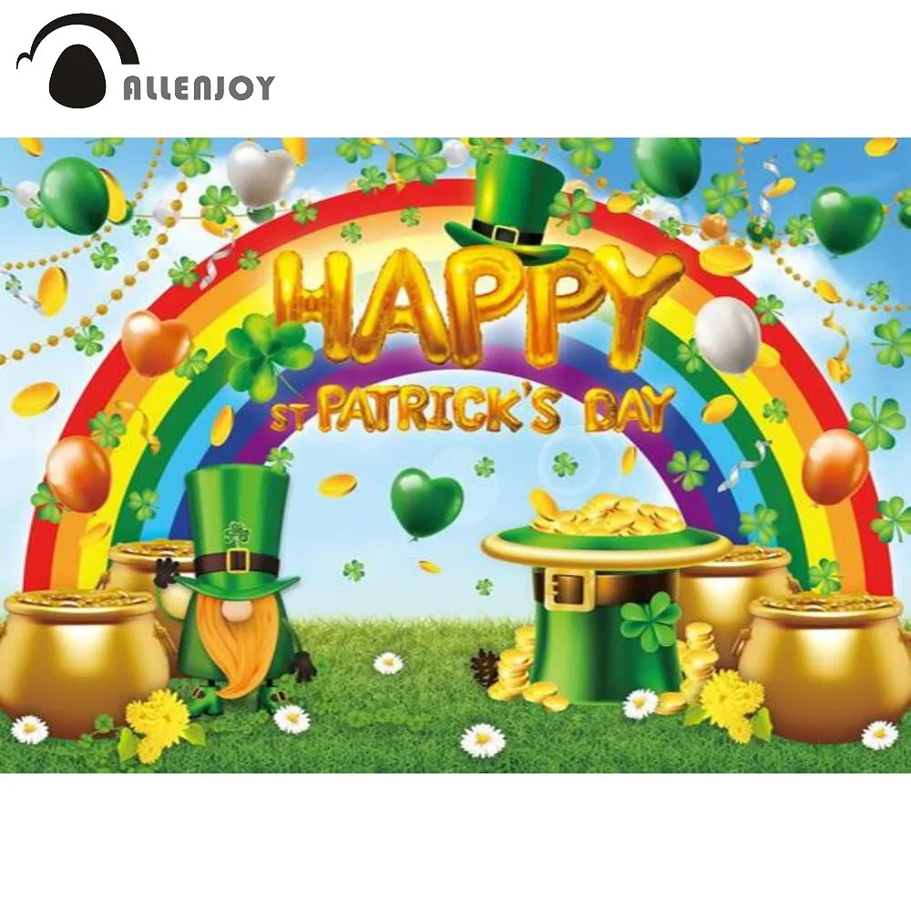 

Allenjoy Happy St Patrick's Day Backdrop Irish Lucky Shamrock Rainbow Party Supplies Custom Decorative Poster Banner Prop