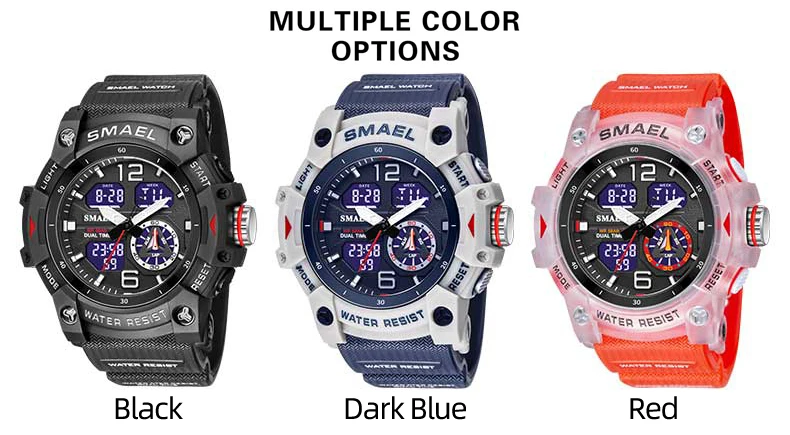 SMAEL Sports Dual Display Watch For Men LED Digital Quartz Waterproof Watches Men's Stopwatches Student Clock Youth Wristwatches