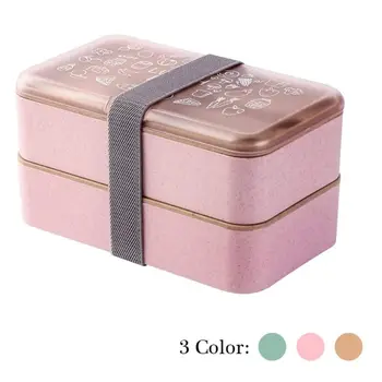 

New 2 Layers Lunch Box Eco-Friendly Wheat Straw Material Bento Box Microwavable Dinnerware Food Container Leakproof Lunchbox