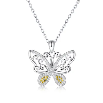 

2019 New Trendy 100% 925 Sterling Silver Sparkling Yellow CZ Butterfly Necklace Women DIY Fine Jewelry Wedding Gifts Top sale