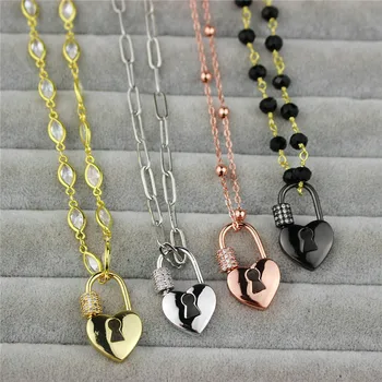 

5pcs New design cz screw clasp pendant necklace,fashion cz rosary chain necklace,handmade diy cz jewelry necklace
