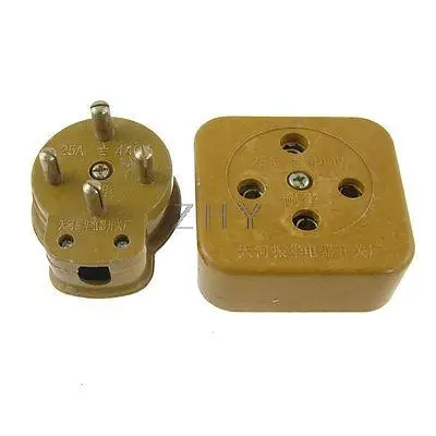 

Yellow Round Pin Three 3 Phase Four 4 Wire Industrial Socket Plug Set 25A 440VAC
