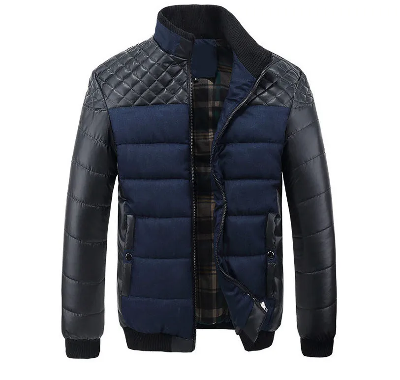 

NEW winter spring thick Men's Jackets and Coats PU Patchwork Designer Fashion Mens Jackets Cotton Outerwear