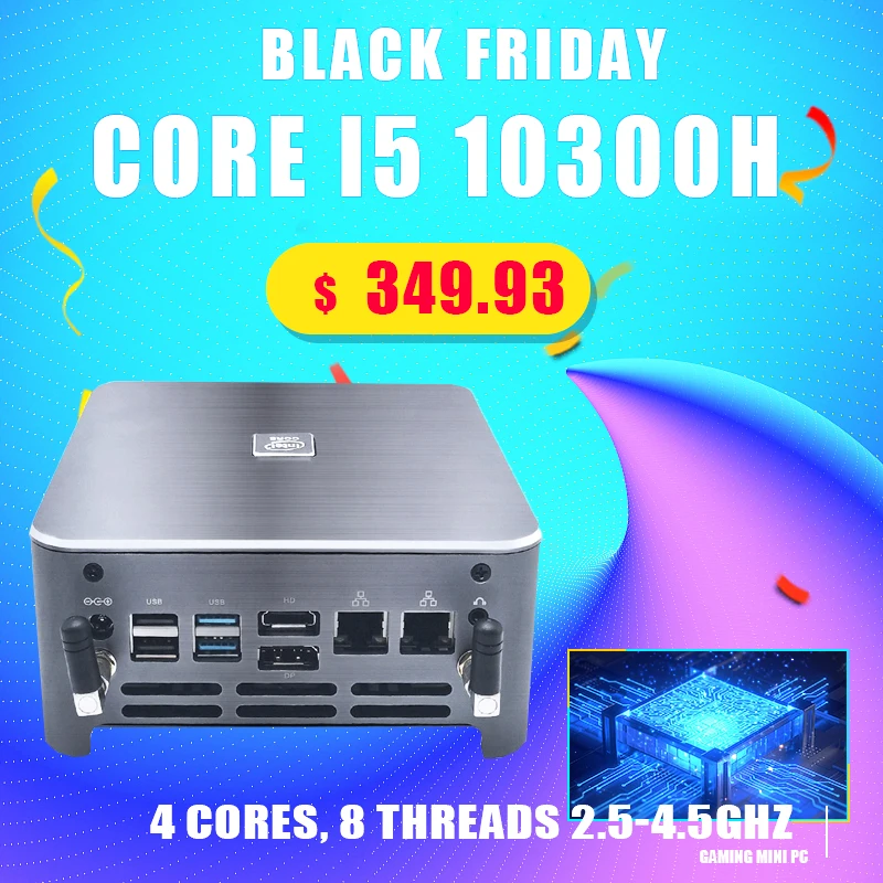 Мини-компьютер Topton Intel Core i5 10300H 4 ядра 8 потоков 2 * M.2 2280 NVME DP HDMI Type-C HTPC NUC компьютер AC
