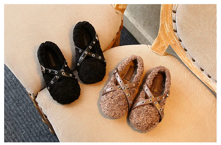 Claladoudou12-16cm; Брендовая детская зимняя обувь; милые теплые зимние бархатные туфли на плоской подошве; Цвет черный, коричневый; Повседневная обувь для маленьких девочек