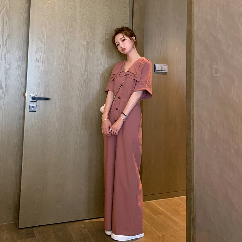 2020 Summer Women Short Sleeve Multilayer Collar Design Loose Casual Wide Leg Pants Jumpsuits Female Elegant Romper Overalls 2020 Summer Women Short Sleeve Multilayer Collar Design Loose Casual Wide Leg Pants Jumpsuits Female Elegant Romper Overalls