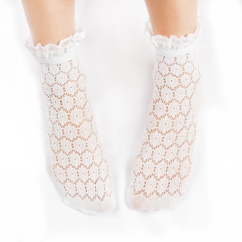 

Fashion Flower Mesh Socks Women Transparent Thin Short Socks Female White Lace Funny Socks Knee Streetwear calcetines mujer