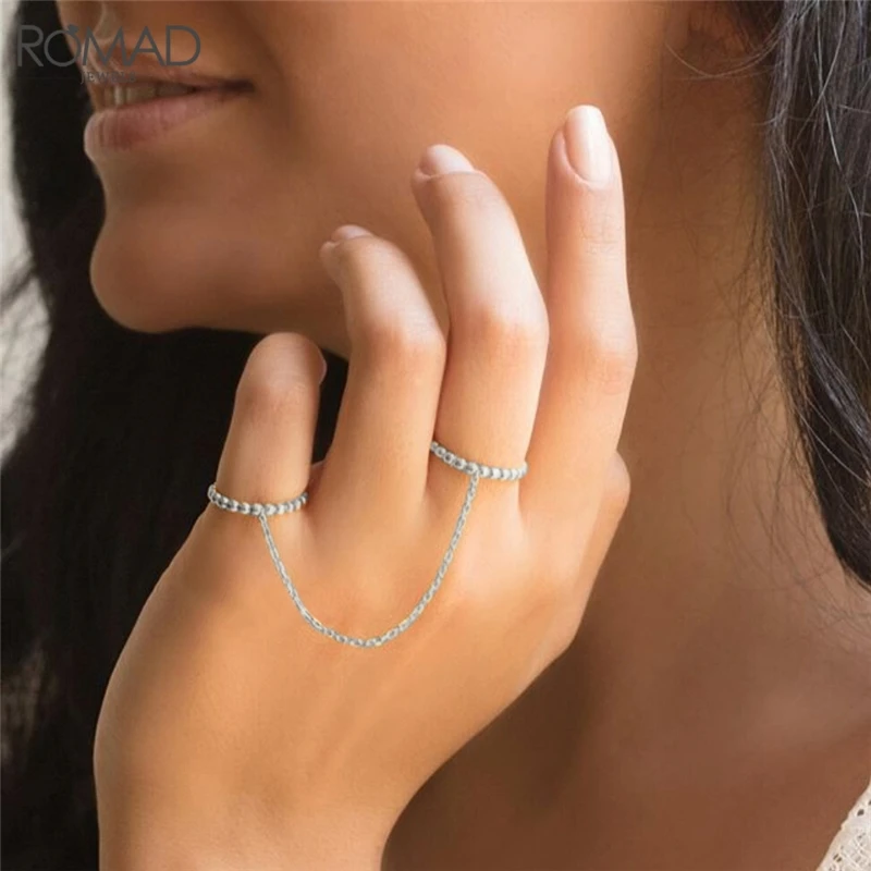 ROMAD Изящные мини бусы Регулируемые кольца набор для женщин цепочка в богемном
