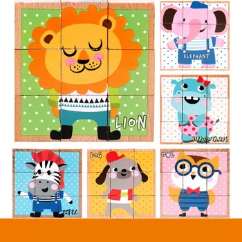 

Kids Sorting Toy 9Pcs Building Toy Animals Wooden Puzzles Jigsaw Baby Educational Learning Toys for Children Gift