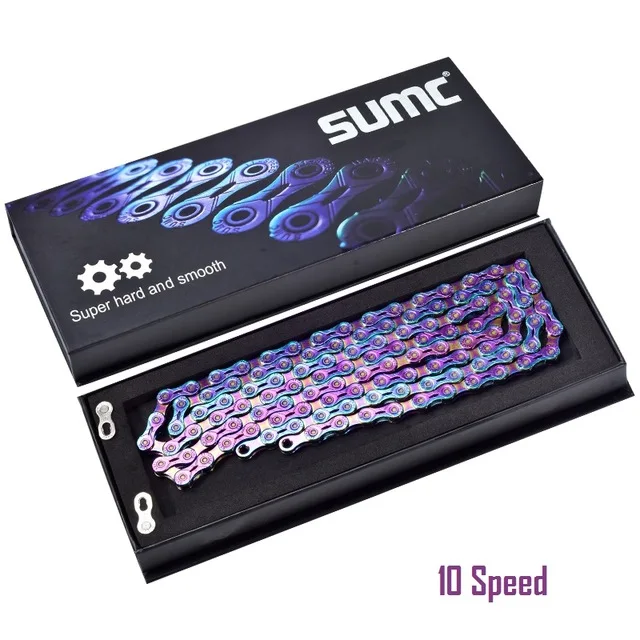 10 Speed SUMC велосипедной цепи красочные инструмент для демонтажа цепи велосипеда(10/11/12 Скорость Сверхлегкий полу-дутая цепочка цепь цветов радуги w/Magic с пряжкой - Цвет: 10 Speed