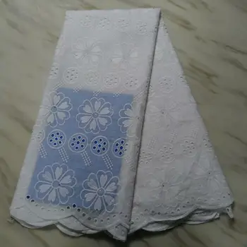 

2019 White color High quality lurex emboridered Swiss dry lace African swiss cotton lace fabric with stones 5 yards/lot YYZ56823