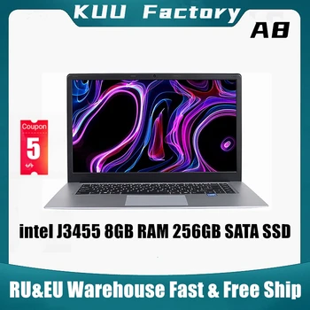 KUU A8 For intel J3455 Quad Core Ultrabook 15.6 inch Student Laptop 8GB RAM 256GB SSD Notebook With Webcam Bluetooth WiFi
