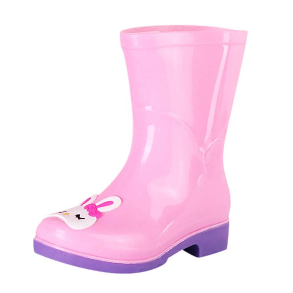 Детская обувь для маленьких девочек и мальчиков, обувь для малышей младенцев, детей, девочек и мальчиков, теплые резиновые сапоги с мультяшным принтом, Детские Водонепроницаемые резиновые сапоги - Цвет: Розовый