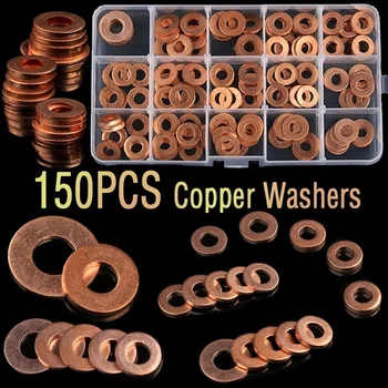 

150PCS Flat Copper Washer Gasket Nut & Bolt Set Flat Ring Seal Assortment 15 Sizes
