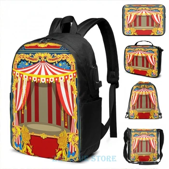 

Funny Graphic print Carnival Circus Vintage USB Charge Backpack men School bags Women bag Travel laptop bag