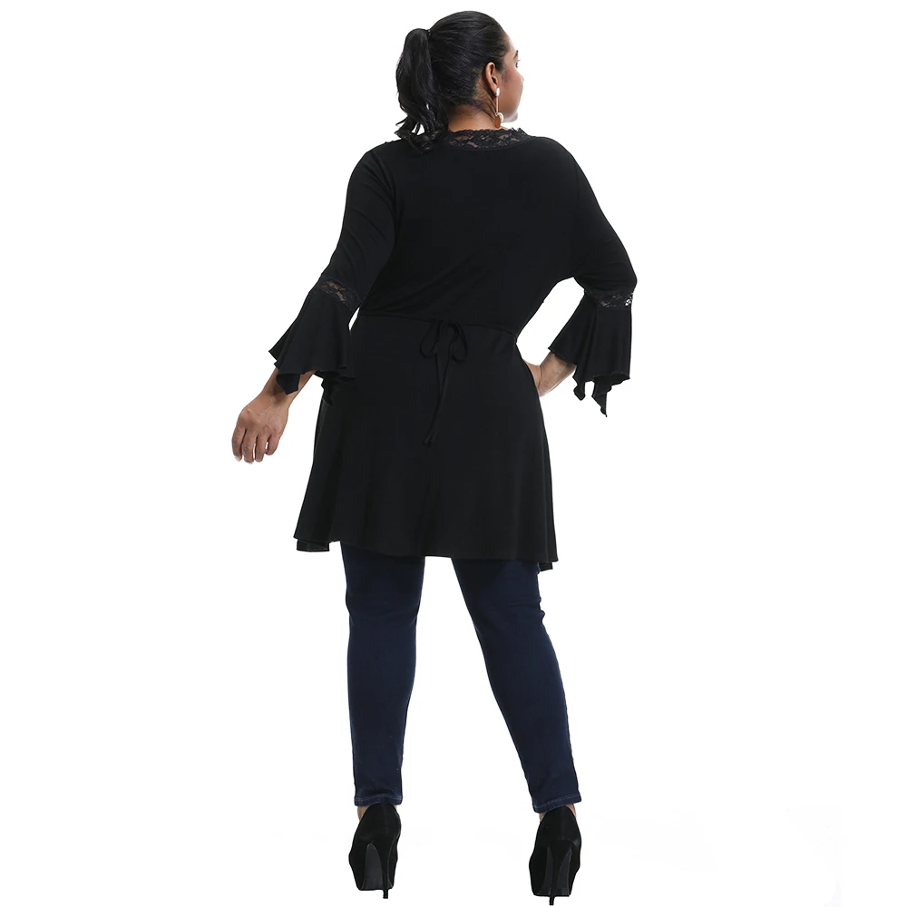 6XL размера плюс, блузка для женщин, Ретро стиль, с расклешенными рукавами, блузки для женщин, Кружевная повязка, длинные женские топы, повседневные свободные рубашки, Blusas Mujer D30