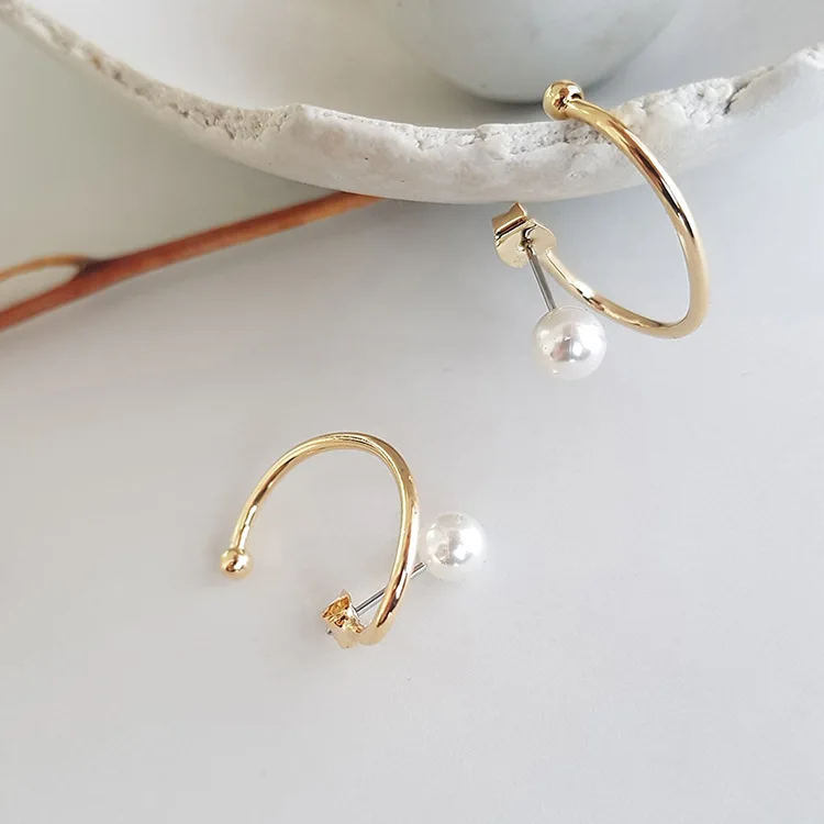 Женские серьги с закрученными жемчужинами геометрические Двухсторонние в