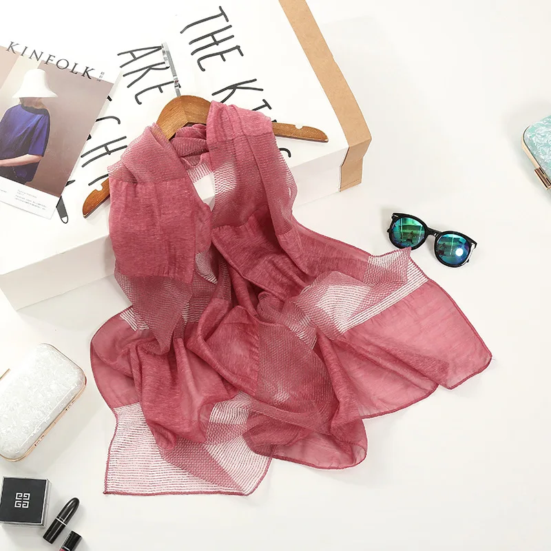 

Korean-style Fashion Thin Scarf a Generation of Fat Monochrome Ladies' Imitated Silk Fabric Cut Flower Scarf Polyester Cotton Co