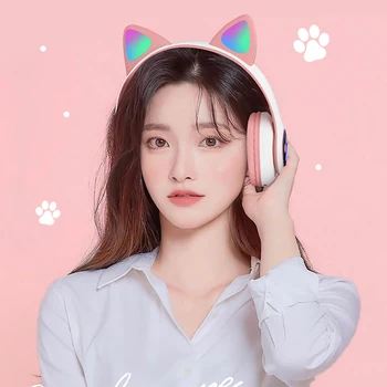 

RGB Cat Ear Headphones Wireless Bluetooth 5.0 Bass Noise Cancelling Adults Kids Girl Folding Headset Support TF Card With Mic