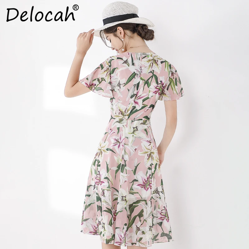 Delocah, модное летнее шифоновое платье для подиума, женское платье с рукавом-бабочкой и цветочным принтом, Элегантные повседневные миди-платья