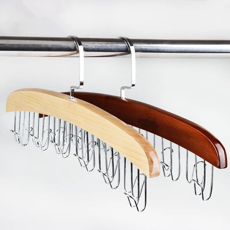 12 Hook Wooden Belt Hanger Tie Scarf Holder Closet Organizer Rack Hanger 