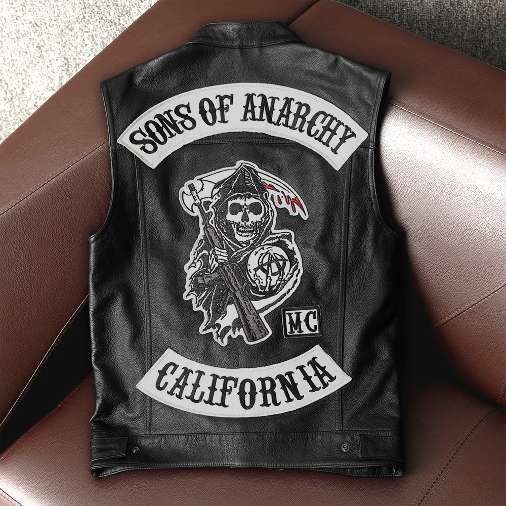 Sons Of Anarchy Chaleco clásico de motociclista para hombre, chaqueta sin  mangas de cuero genuino de vaca, con cuello levantado, chaleco de  motorista|Abrigos de cuero genuino| - AliExpress