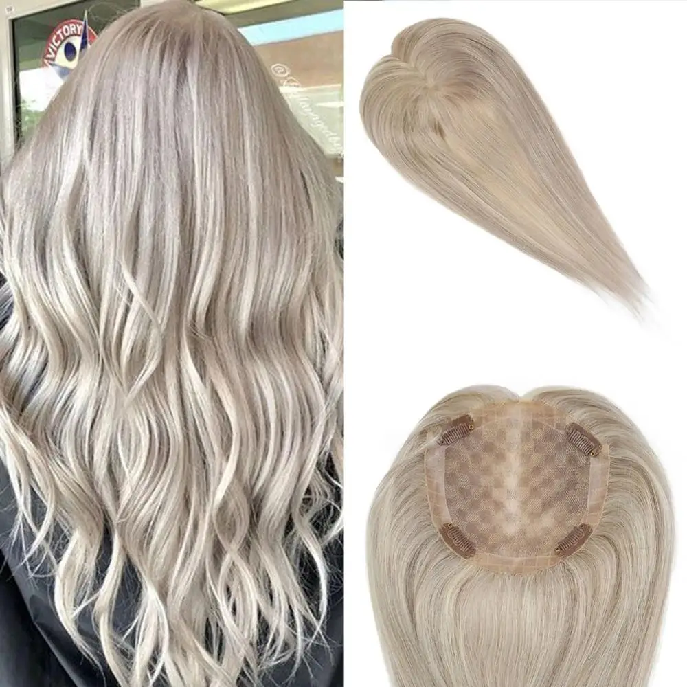 Pedaço de Cabelo com Grampo para as Mulheres Peruca do Cabelo Humano para Desbaste Bymc Coroa Topper Indiano Remy Real Cabelo 613 Cor