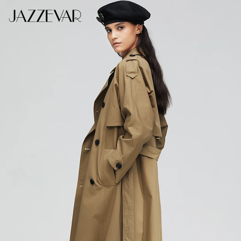 JAZZEVAR 2019 Новое поступление осенний плащ хаки пальто для женщин хлопок промывают