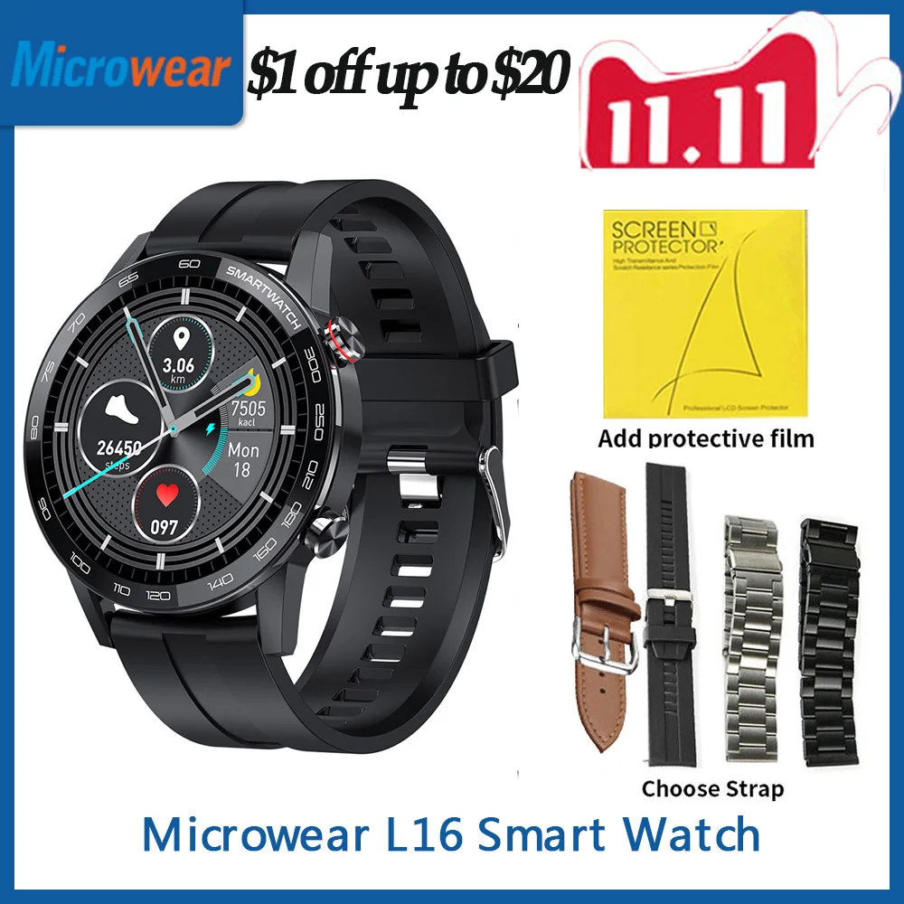 Смарт-часы Microwear L16 360 х360ips ЭКГ артериальное давление фитнес-часы водозащита IP68 BT