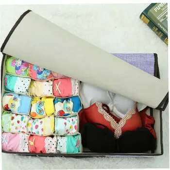 

Home Storage Box Underwear Sock Organizer Moisture proof Storage Basket Multifunction Foldable Cosmetics Storage Box - Beige