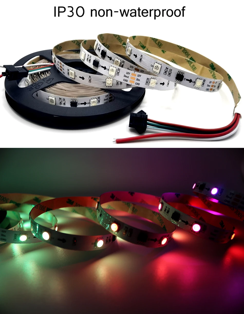 rgb endereçável conduziu luz de tira do pixel cores completas tira conduzida fita flexível digital led fita ic controle