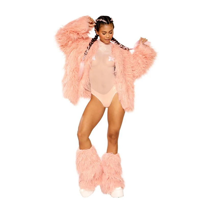 

FHILLINUO pink boho furry faux fur coat plus size women fur coats winter pink artificial fur coat outwear warm jacket