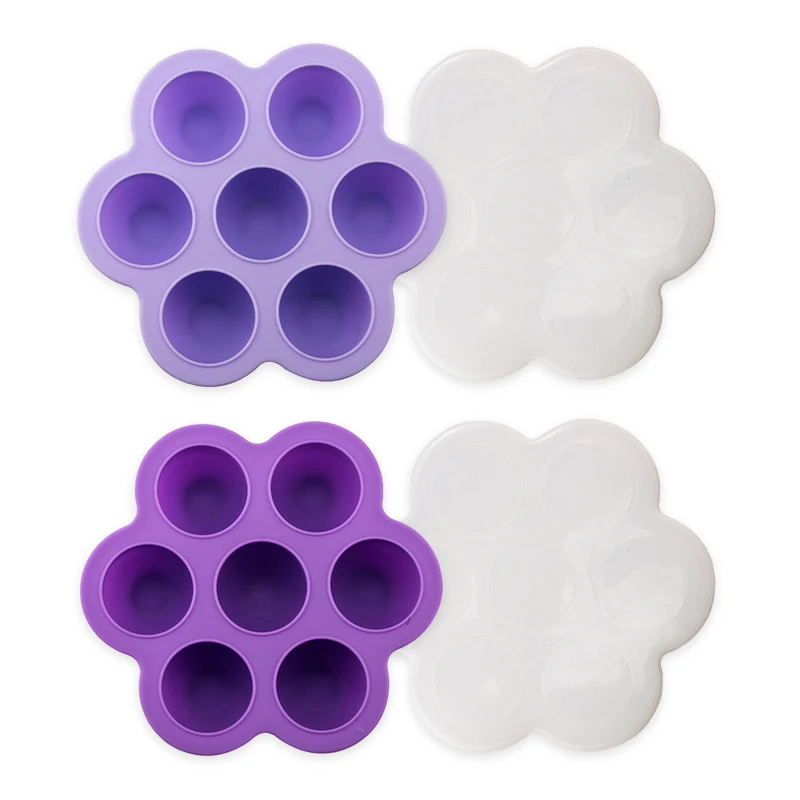 03 Light Purple 2 шт Силиконовые формы для укусов яиц, набор для хранения детского питания, контейнер для льда, многоразовый Морозильный лоток с крышкой, инструменты для яиц, формы для тортов - Цвет: 03 Light Purple