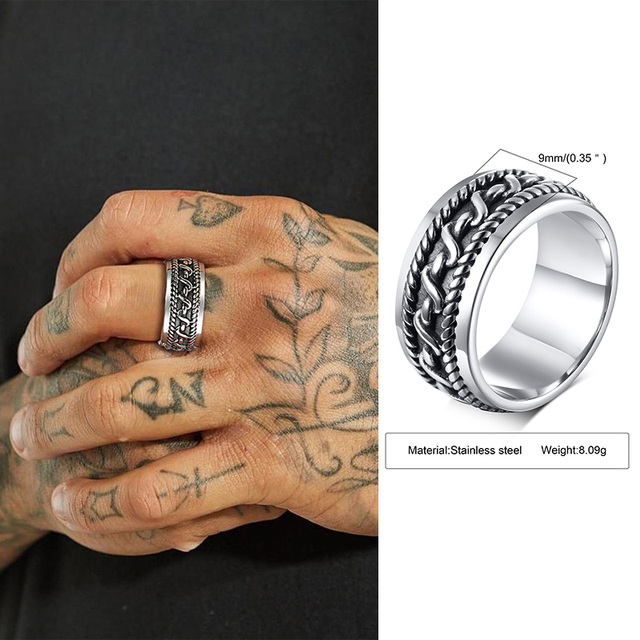 Steel Celtic Triple Knot Rune Signet Ring Men Viking Jewelry