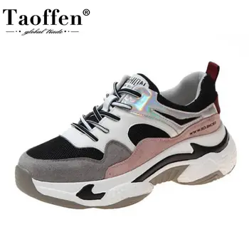 

Taoffen Women Sneakers Genuine Leather Sports Shoes Vulcanized Shoes Chunky Casual Shoes Thick Bottom Shoes Size 35-40