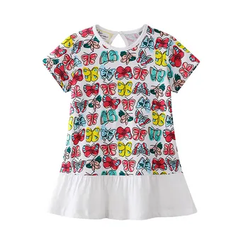 

New Fashion Baby Girls Summer Butterfly Print Home Dresses Newborn Short Sleeve Infant Girls Princess Dress Dress Elegant